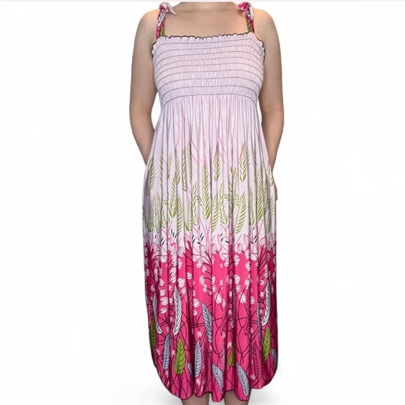 Boho Floral Maxi sundress with a smocked bodice and tie straps size medium large - Picture 1 of 6